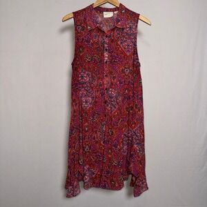 Maeve Anthropologie Women Pink Paisley Sleeveless Button Down Sharkbite Tunic 14